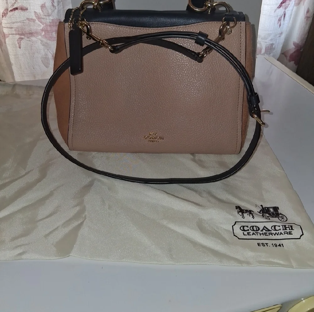 Coach Faye Leather & Suede Crossbody — NAVY BLUE & TAN - Picture 3 of 16